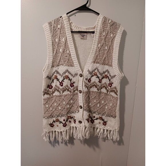 90’s Huntington Ridge Crochet Knit Button Up Sweater Vest Large Boho Floral - Picture 1 of 8